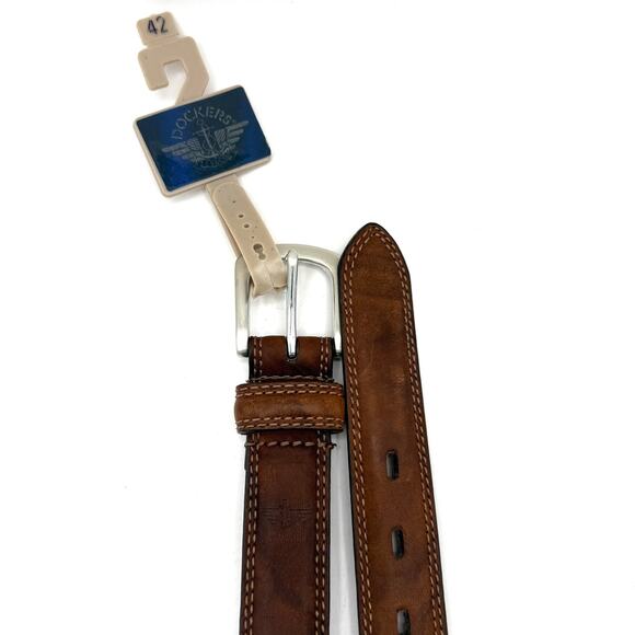 Dockers Men’s Brown Leather Belt Size 42 Full Grain Cowhide Classic Casual - Picture 4 of 7